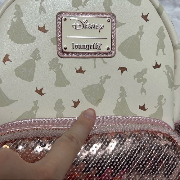 Loungefly Disney Ultimate Princess Sequin Rose Gold Mini Backpack main image 12